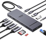 UGREEN Revodok Pro 3121 – Docking Station USB-C 12 em 1 | 2x HDMI 4K@60Hz + DP 4K@120Hz | 10Gbps | PD 100W | Ethernet | SD/TF | Áudio 3,5mm