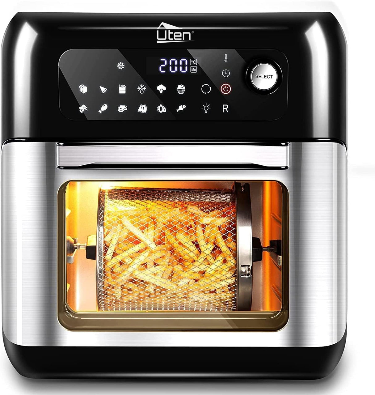 Fritadeira Sem Óleo Forno Air Fryer 10L 1500W com 12 Programas, Ecrã LED e Acessórios