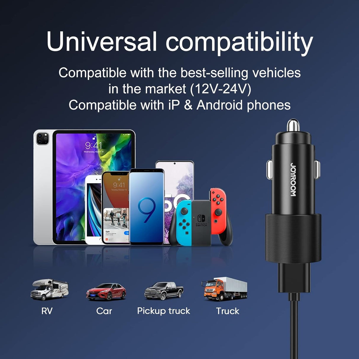 Carregador para Carro Joyroom 2 portas USB RGB 24W