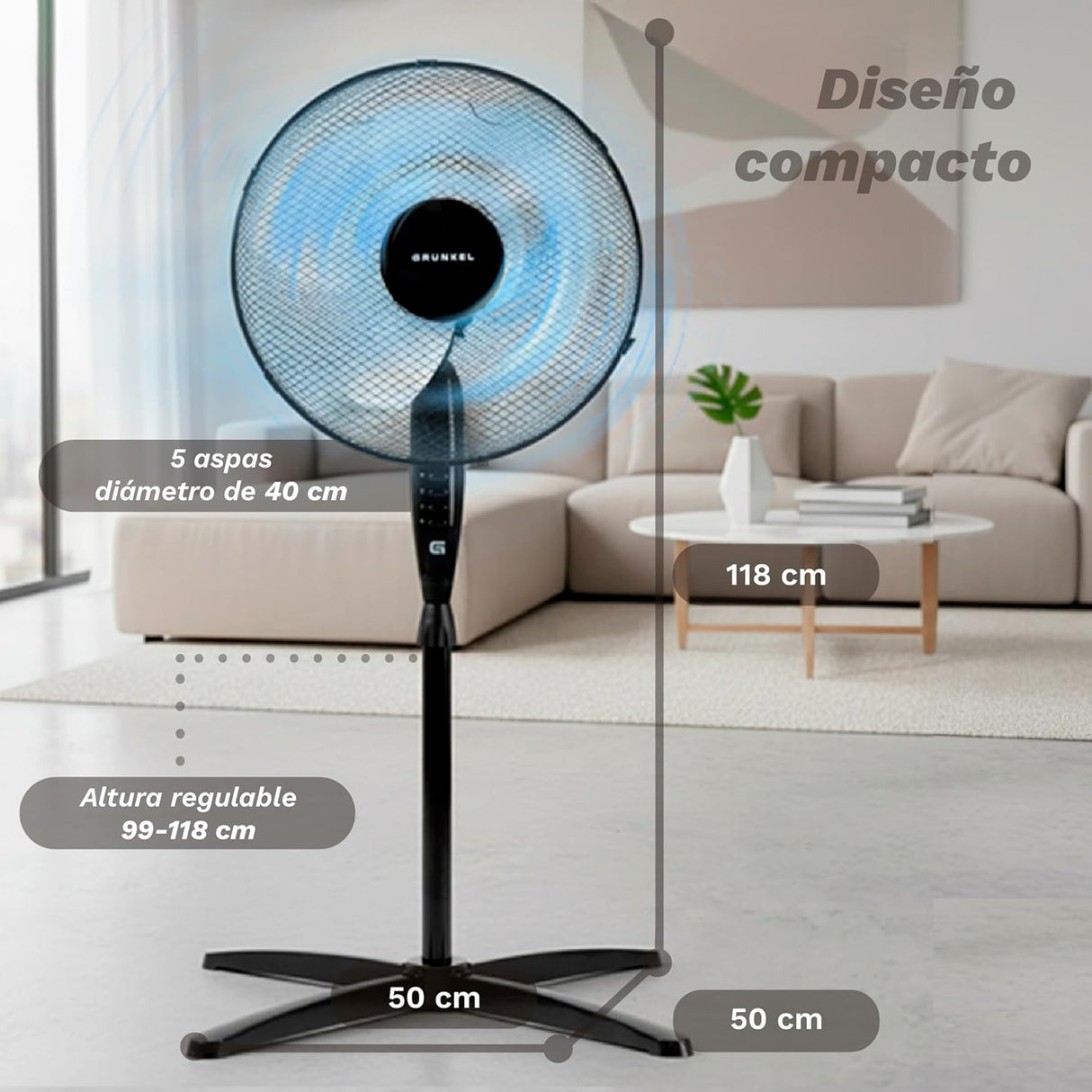 Ventoinha de Chão Grunkel FAN-165XNG - 3 Velocidades - 50 W Preto