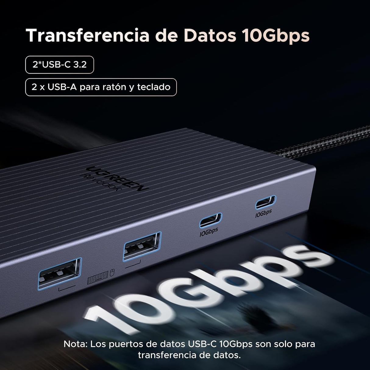 UGREEN Revodok Pro 3121 – Docking Station USB-C 12 em 1 | 2x HDMI 4K@60Hz + DP 4K@120Hz | 10Gbps | PD 100W | Ethernet | SD/TF | Áudio 3,5mm