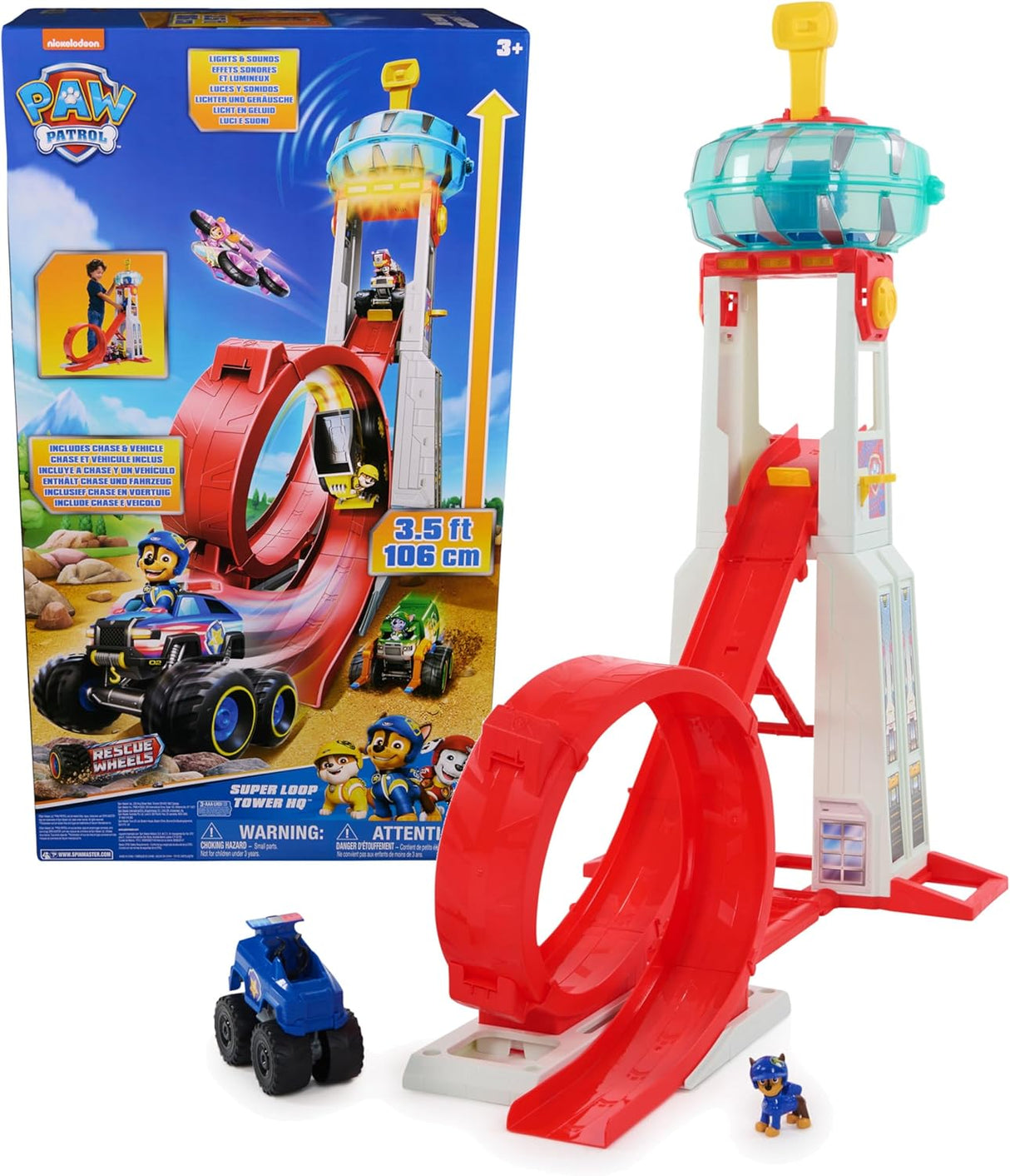 Patrulha Pata Playset Rescue Wheels Tower – Torre Super Loop com Luzes e Sons
