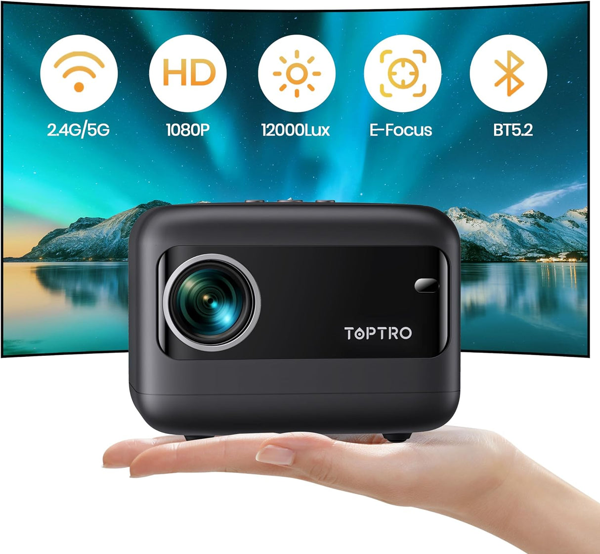Mini Projetor Portátil TOPTRO, Wi-Fi Bluetooth, 10000 Lumens
