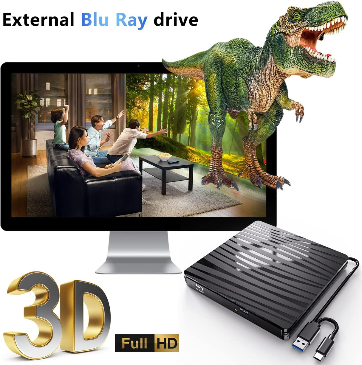 Gravador e Leitor Externo Blu-ray Archgon – USB 3.0, Compatível com Windows e Mac, Design Premium em Alumínio