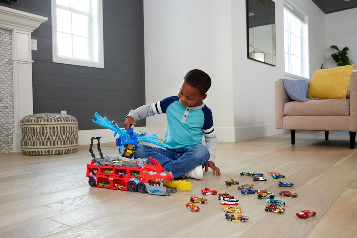 Hot Wheels City Dragão Transportador de Ataque Duplo Definitivo + 2 Carros Metálicos (Mattel)