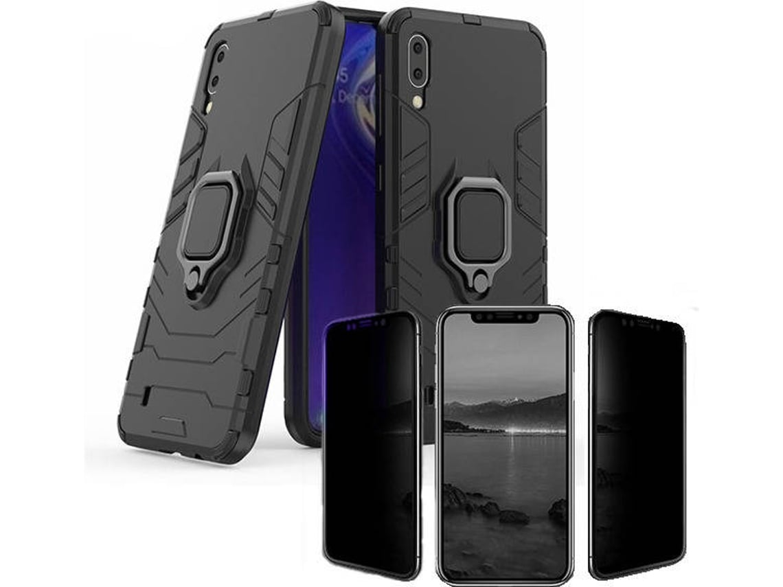 Ring Armor Case Kickstand Capa resistente e resistente para Samsung Galaxy A10 Preto - Multi4you®