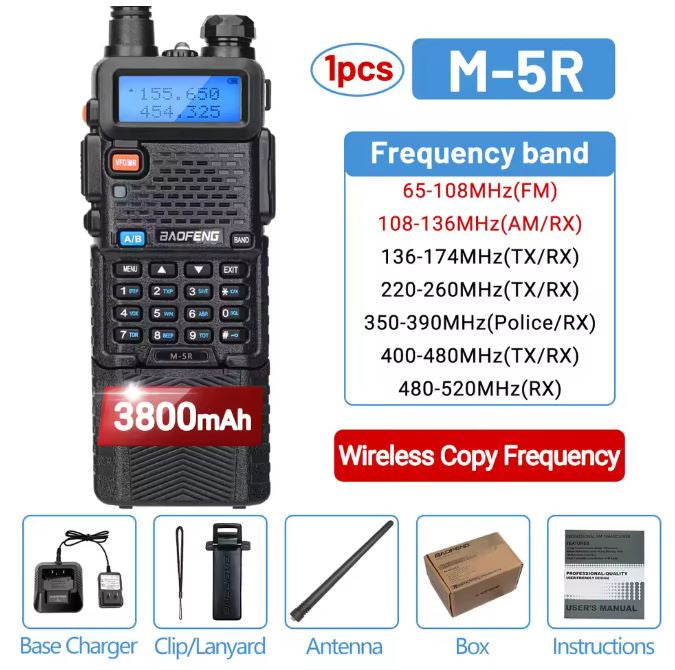 Baofeng M-5R Walkie Talkie com Bateria 3800mAh