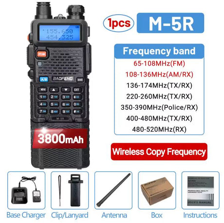 Baofeng M-5R Walkie Talkie com Bateria 3800mAh