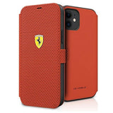 Capa Ferrari FESPEFLBKP12SRE On Track Perforated tipo Livro para iPhone 12 Mini 5.4" – Vermelha