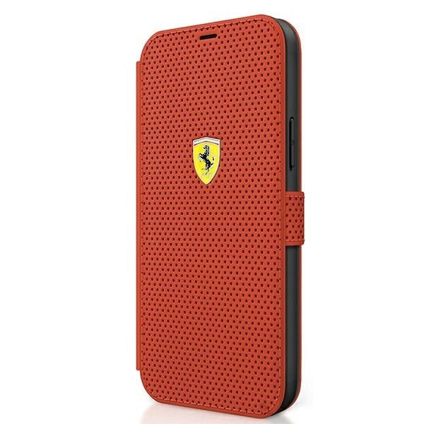 Capa Ferrari FESPEFLBKP12SRE On Track Perforated tipo Livro para iPhone 12 Mini 5.4" – Vermelha