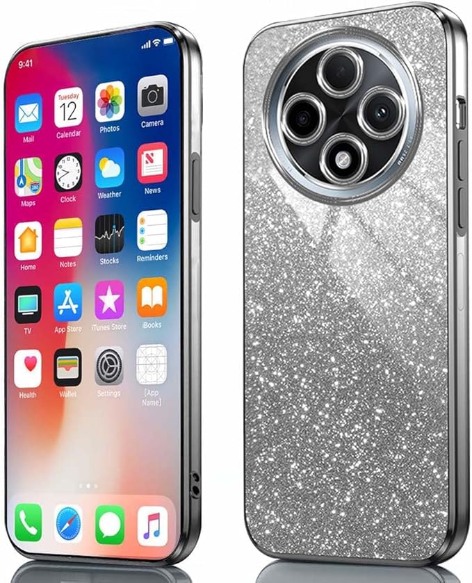 Capa OPPO Reno 12F 5G / Reno 12 FS Anti-Impactos em Silicone com Bordas Eletropolidas Brilho Prateado