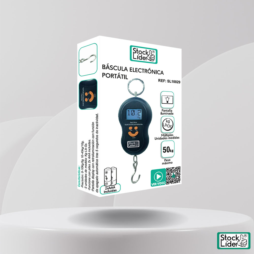 Balança Eletrónica Portátil | Até 50 kg | Ecrã Iluminado | Gancho Integrado