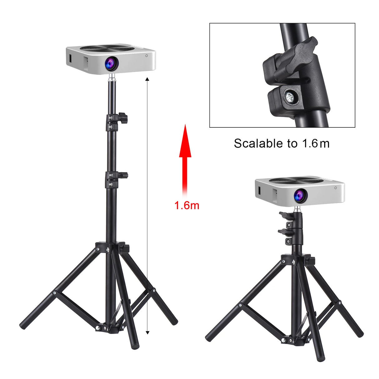 Tripé Universal para Projetor/Telemóvel– Altura Ajustável até 1,6m | Suporte Portátil com Rosca 1/4"