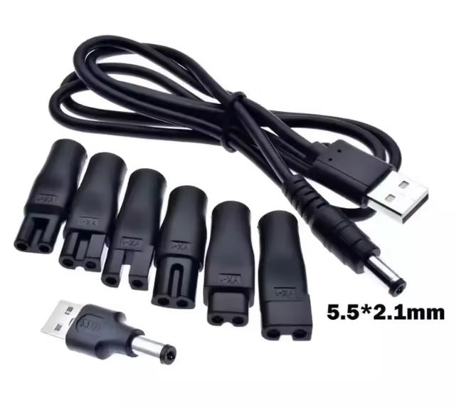 Adaptador de Carregamento USB para Barbeador e Máquina de Cortar Cabelo - DC 5,5 * 2,1 mm (Conjunto de 8 Peças)