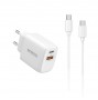AC557 Carregador de Parede Rápido QC/PD 3.0 Duplo A+C 25W + Cabo USB-C para USB-C 1M