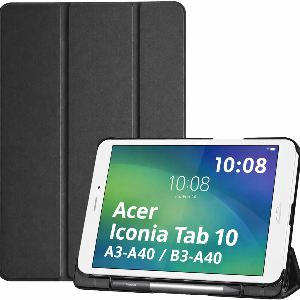 Capa 3 Dobras Trifold Slim para Acer Iconia Tab 10 A3-A40 B3-A40 - Preto