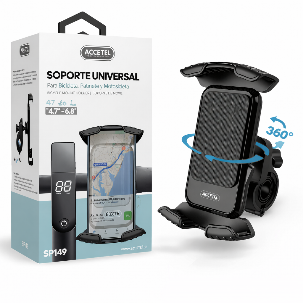 SP149 Suporte Universal para Telemóvel – Bicicleta / Trotinete / Moto | Rotação 360° | Até 6.8" – Preto