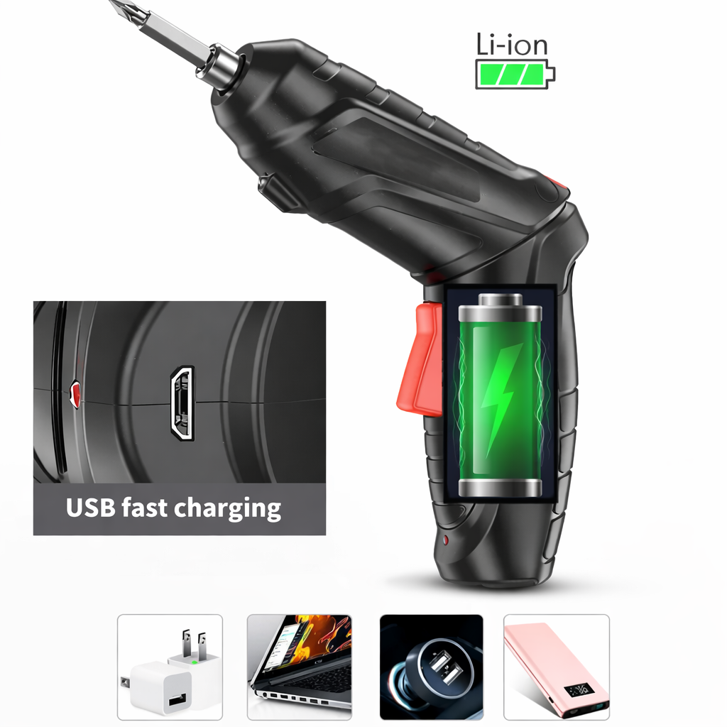 Aparafusadora Elétrica Sem Fios 4.2V com Bateria Li-Ion, Luz LED e Kit de Pontas  - Multi4you®