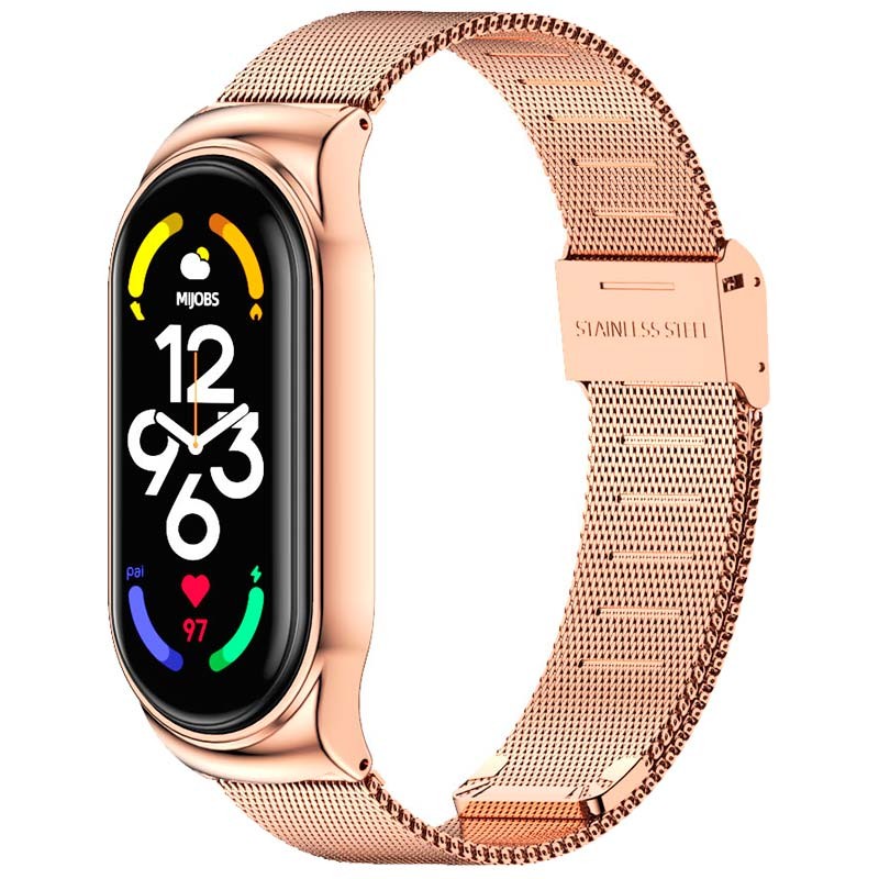 Pulseira Xiaomi Smart Band 7 Milanesa Clipe Dourado Rosa