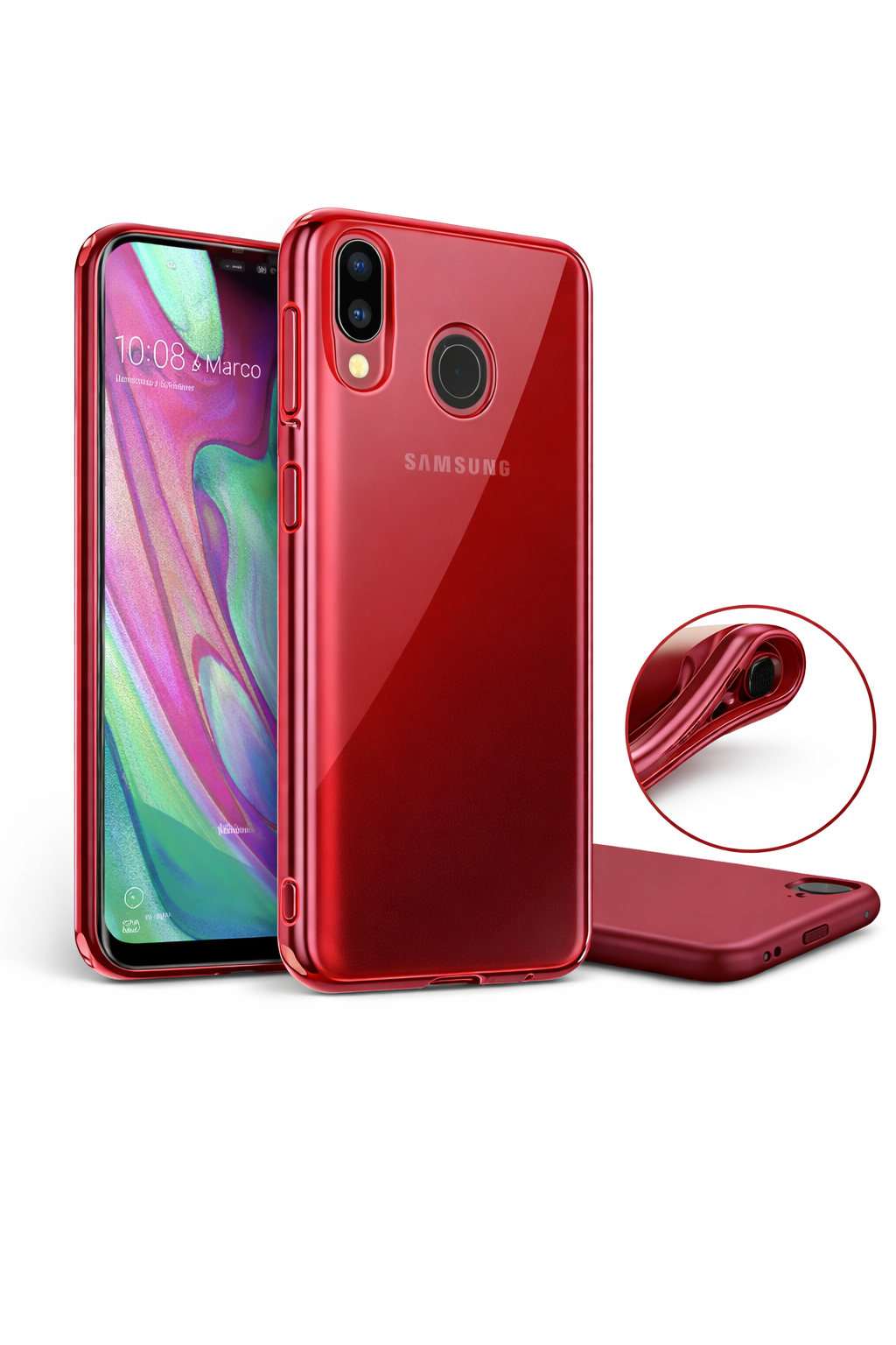 Capa Transparente Gel TPU Silicone Vermelho para Samsung Galaxy A40 - Multi4you®