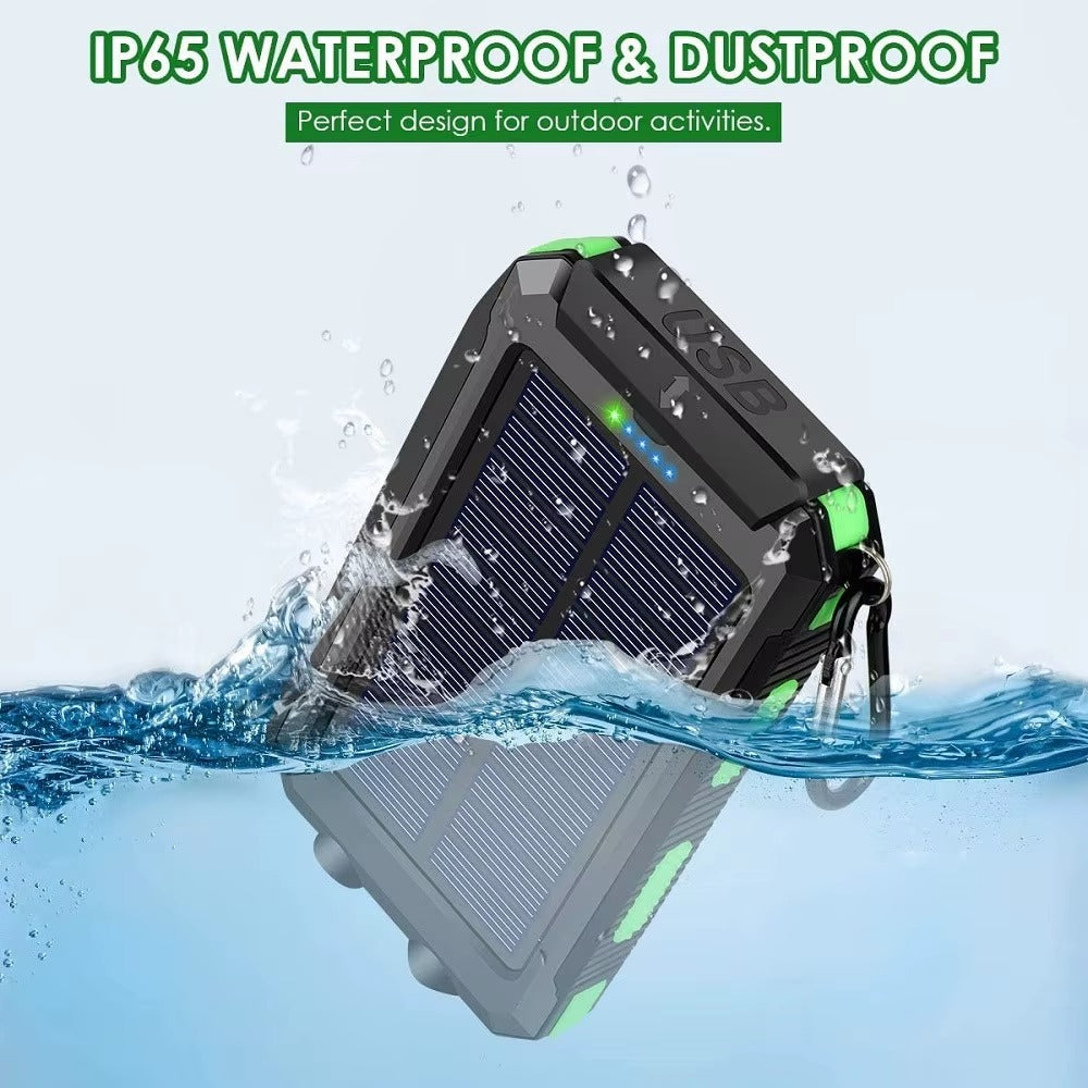 Power Bank Solar 10000mAh com Lanterna LED e Bússola