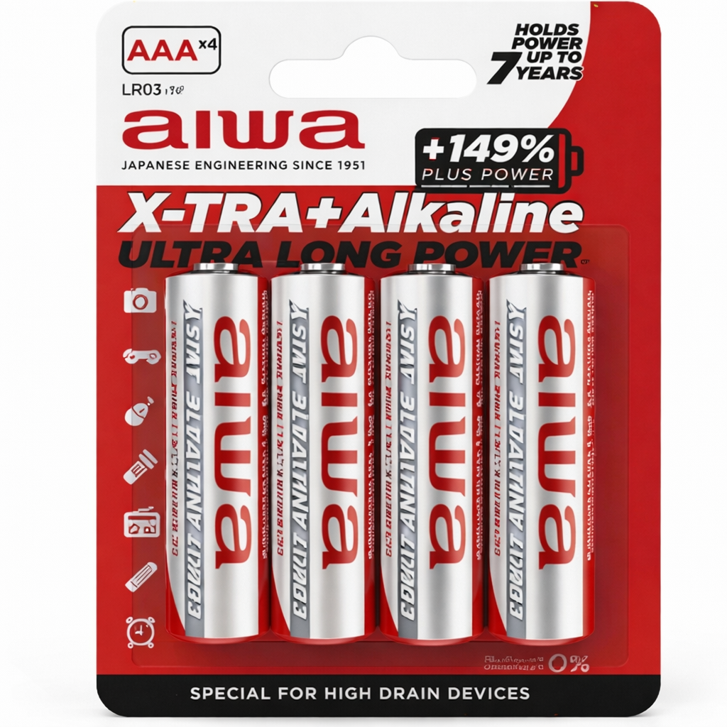 Bateria Aiwa X-TRA+ Alcalina AAA LR03 1.5V – Pack 4 Unidades