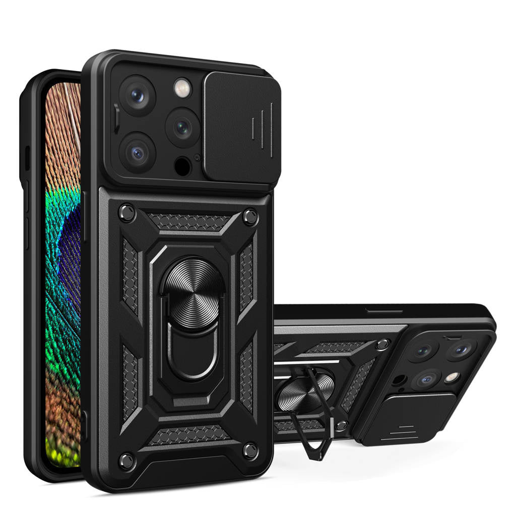 Capa Hybrid Armor Camshield para iPhone 15 Pro Max com Proteção de Câmara – Preta