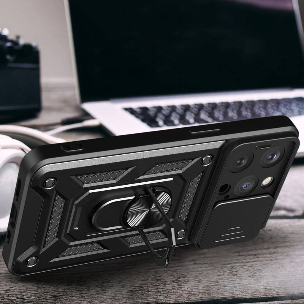 Capa Hybrid Armor Camshield para iPhone 15 Pro Max com Proteção de Câmara – Preta