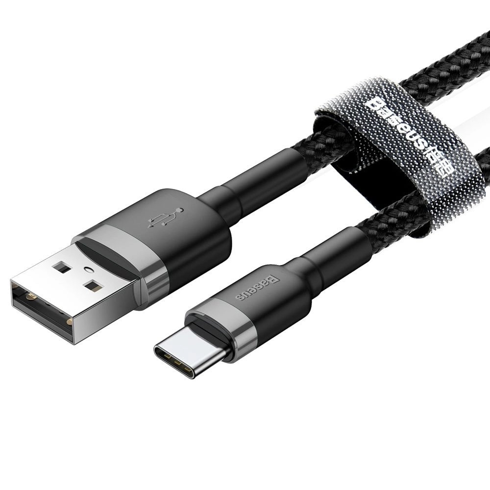 Cabo de nylon BaseusUSB / USB-C QC3.0 2A 2M preto-cinza