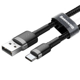 Cabo de nylon BaseusUSB / USB-C QC3.0 2A 2M preto-cinza