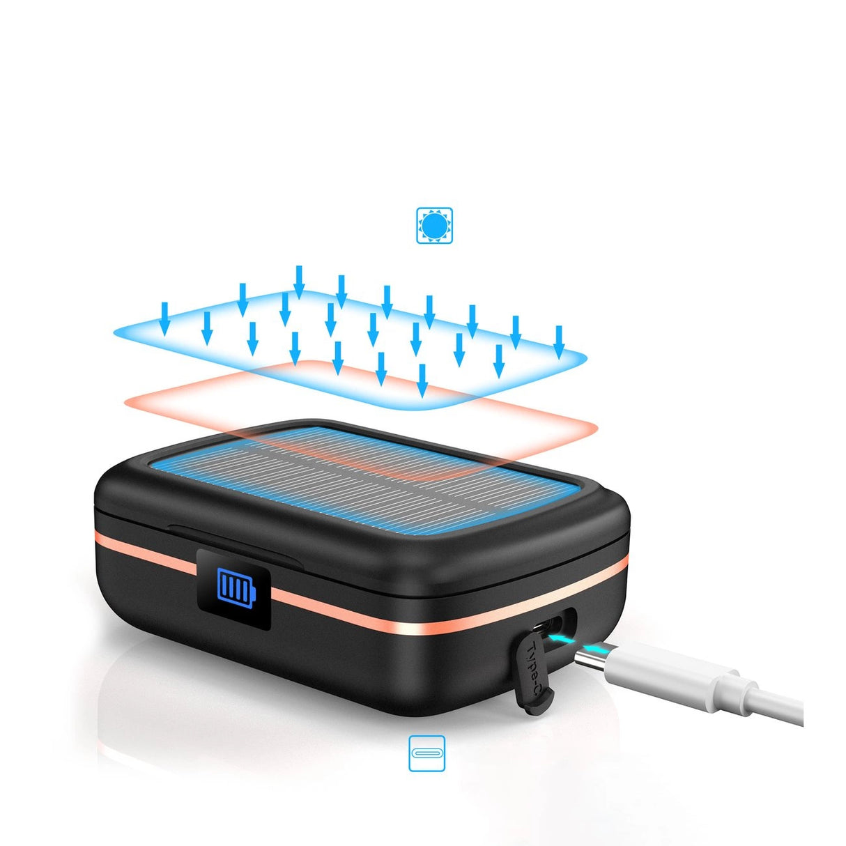 Fones de Ouvido TWS Sem Fio Choetech à Prova d'Água com Painel Solar e Powerbank Integrado de 2500mAh - Preto (BH-T05)