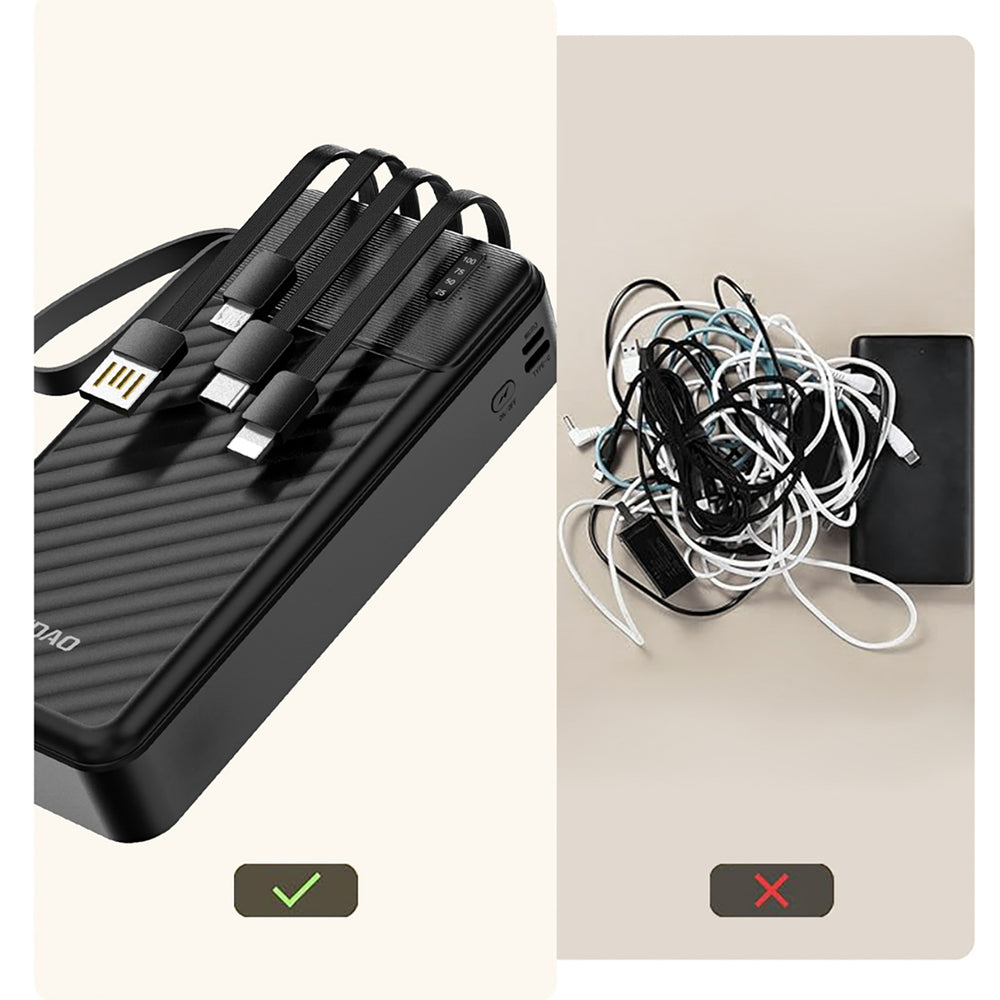 Powerbank Dudao K11 Pro de 20000mAh com cabos integrados - Preta