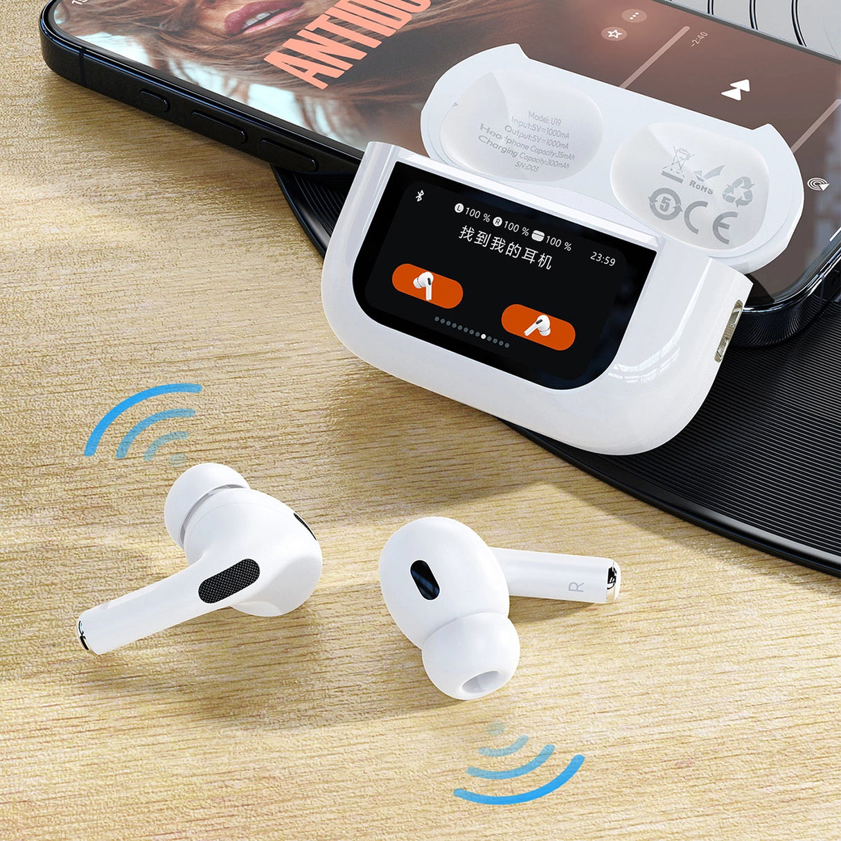 Fones de ouvido sem fio Bluetooth TWS Dudao U19 com display LED - branco