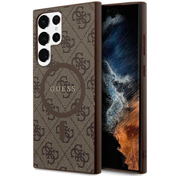 Capa Guess 4G Collection Couro Metal Logo MagSafe para Samsung Galaxy S24 Ultra - Castanho