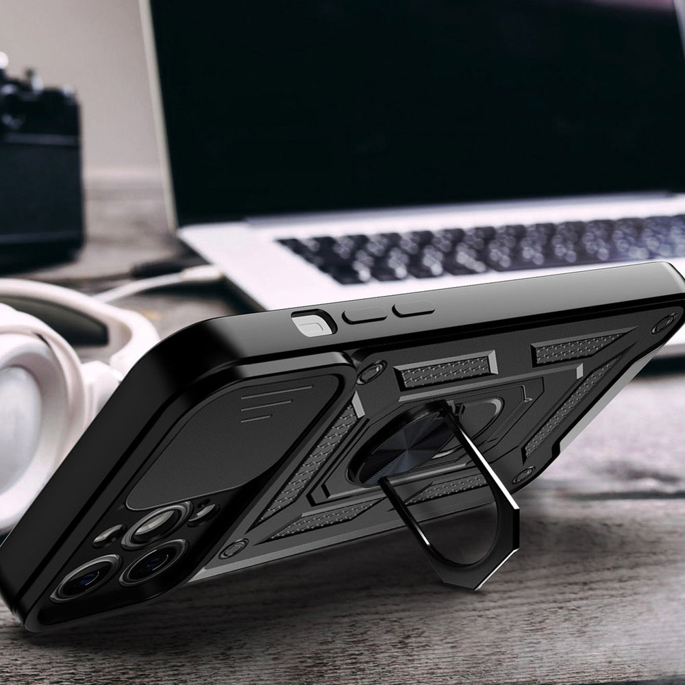 Capa Hybrid Armor Camshield para iPhone 14 Plus com Proteção de Câmara – Preta