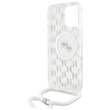 Capa Karl Lagerfeld IML Crossbody Monogram Karl & Choupette Head com MagSafe para iPhone 16 Pro Max - Transparente