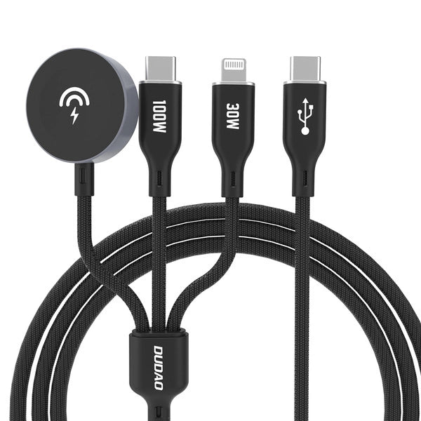 Dudao A12Max+ PD 100W 3 em 1 Cabo Carregador: USB-C Lightning 1.2m Apple Watch - Black
