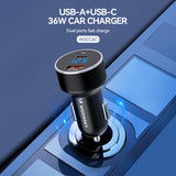 Carregador de Carro Wozinsky WDCCAC USB-C + USB-A 36W – Preto