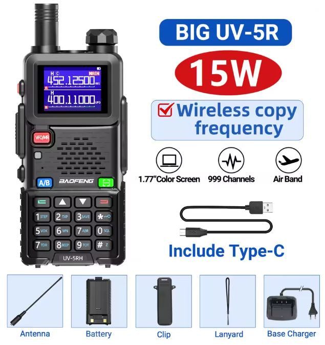 Baofeng UV-5RH 15W Walkie Talkie de Longo Alcance