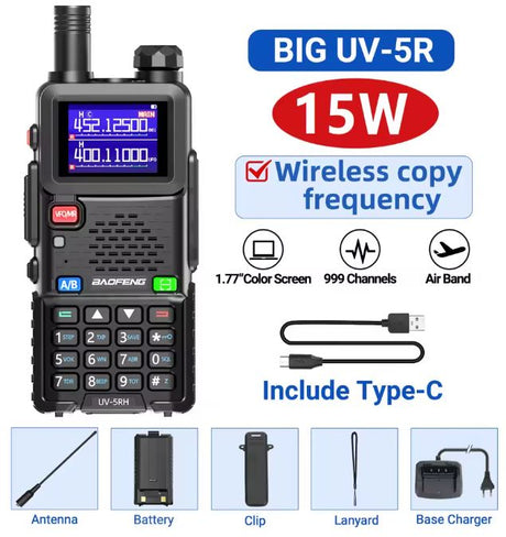 Baofeng UV-5RH 15W Walkie Talkie de Longo Alcance