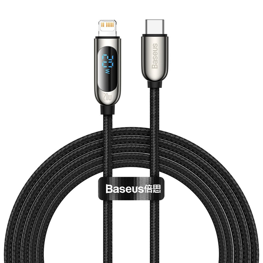 Baseus cabo de carregamento rápido USB Tipo C para Lightning 20W Power Delivery com display de medição de energia 2m preto (CATLSK-A01)