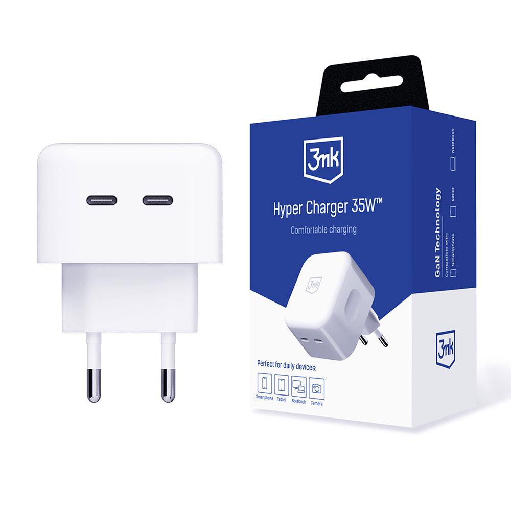 Carregador de rede 3mk Hyper Charger 35W 2x USB-C - branco