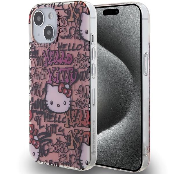 Capa Hello Kitty IML Tags Graffiti para iPhone 15 - rosa