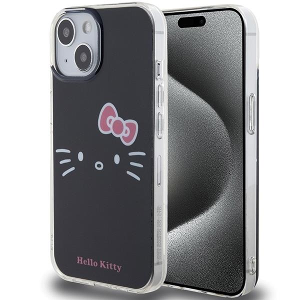 Capa Hello Kitty IML com rosto da Kitty para iPhone 15 - preta