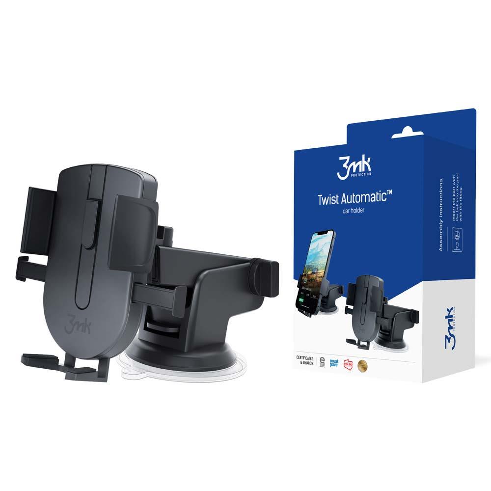 Suporte automático para carro 3mk Twist com carregador indutivo para o painel - preto