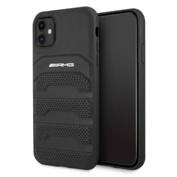 Capa AMG de Couro com Linhas em Relevo para iPhone 11 / Xr - preta