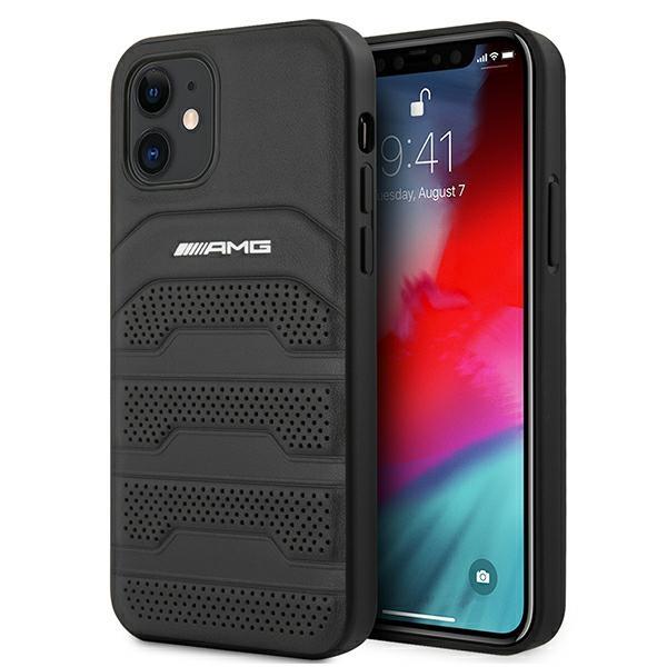 Capa AMG de Couro com Linhas em Relevo para iPhone 12 mini - preta