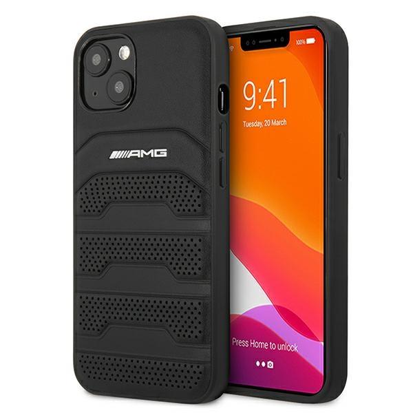 Capa AMG de Couro com Linhas em Relevo para iPhone 13 mini - preta