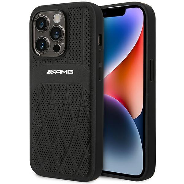 Capa AMG de Couro com Linhas Curvas MagSafe para iPhone 14 Pro - preta
