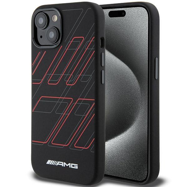 Capa AMG de Silicone com Padrão de Losangos Grandes MagSafe para iPhone 15 Plus / 14 Plus - preta